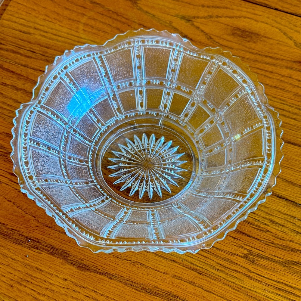 1930's  BEADED IMPERIAL BLOCK FANCY FROSTED FLUTED EDGE BOWL - CANDY DISH